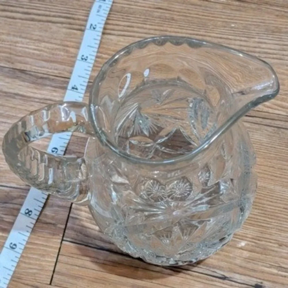 Vintage Monica Pinwheel Crystal Pitcher Cut Glass Starburst Water Carafe‎ 8in